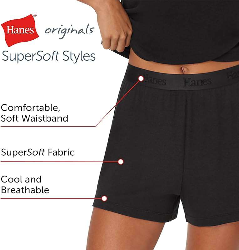 Hanes Women's Originals Pajama Shorts Pack, 2-Pack, Comfywear Pajamas for Women Set, Loungewear Clothing, Sleep Shorts - Image 5