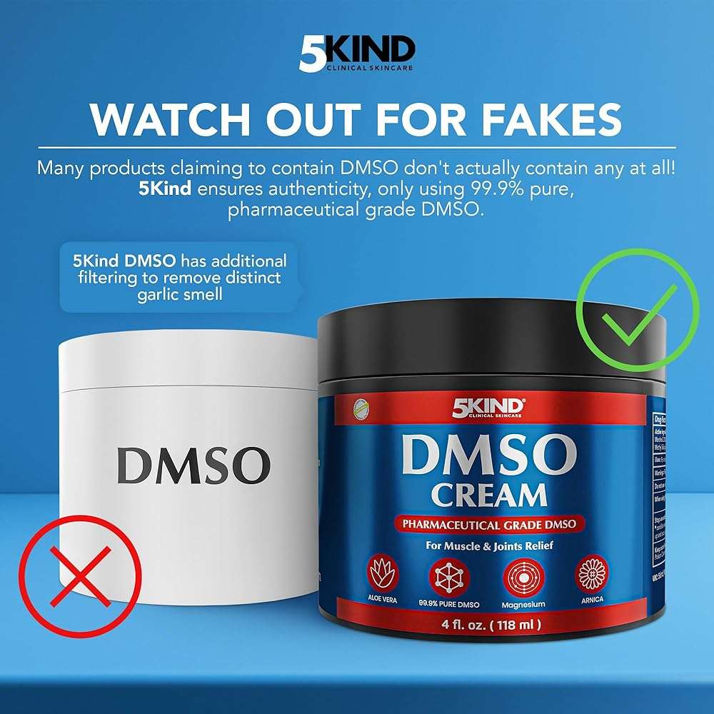 5Kind DMSO Cream for Pain Relief 4 fl oz - 99.9% Pure DMSO Pharmaceutical Grade Cream - Aloe Vera, Magnesium, Arnica & Menthol - Topical Muscle and Joint Pain Relief - Registered NDC - Made in USA - Image 3