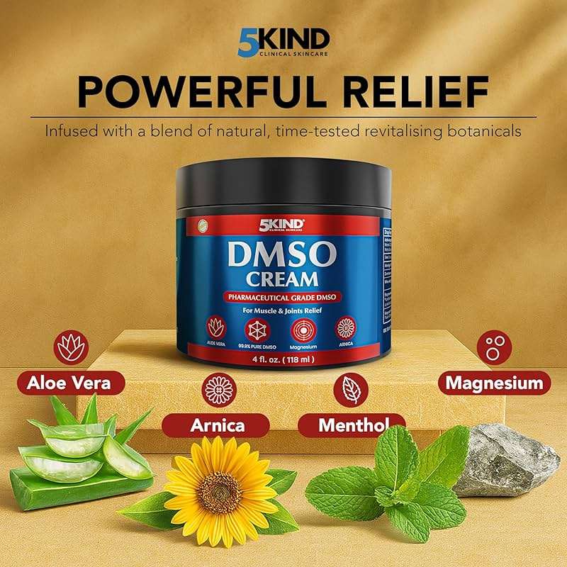 5Kind DMSO Cream for Pain Relief 4 fl oz - 99.9% Pure DMSO Pharmaceutical Grade Cream - Aloe Vera, Magnesium, Arnica & Menthol - Topical Muscle and Joint Pain Relief - Registered NDC - Made in USA - Image 5
