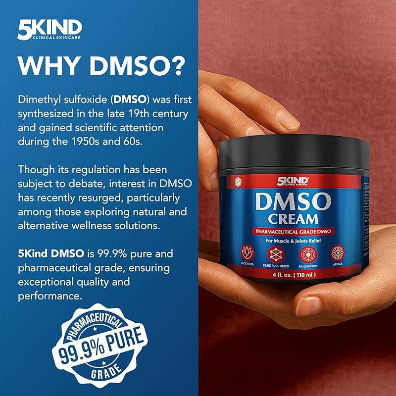 5Kind DMSO Cream for Pain Relief 4 fl oz - 99.9% Pure DMSO Pharmaceutical Grade Cream - Aloe Vera, Magnesium, Arnica & Menthol - Topical Muscle and Joint Pain Relief - Registered NDC - Made in USA - Image 8