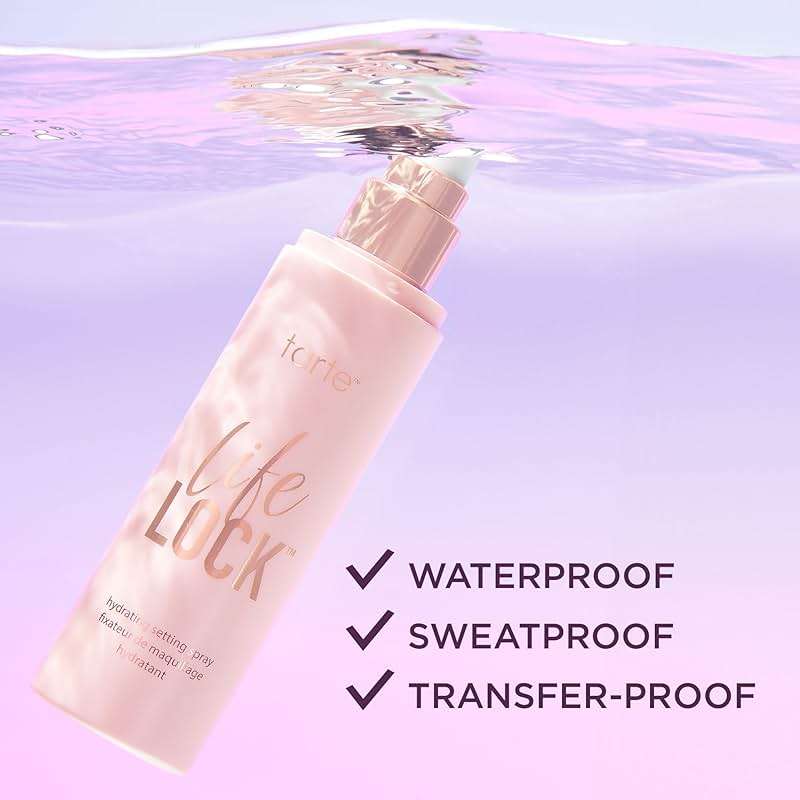 tarte Life Lock Hydrating Setting Spray – 10-in-1 Weightless Mist with Hyaluronic Acid to Hydrate & Lock Long-Lasting Makeup, Waterproof, Sweatproof & Transfer-Resistant, Vegan & Cruelty Free - Image 4