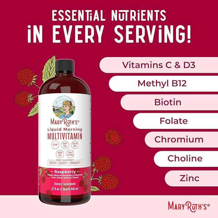 MARYRUTH'S Liquid Morning Multivitamin Raspberry (32oz) & Liquid Nighttime Multimineral Coconut (15.22oz) | Sugar-Free, No Melatonin | Vegan, Non-GMO | Supports Sleep, Beauty, and Overall Health - Image 4