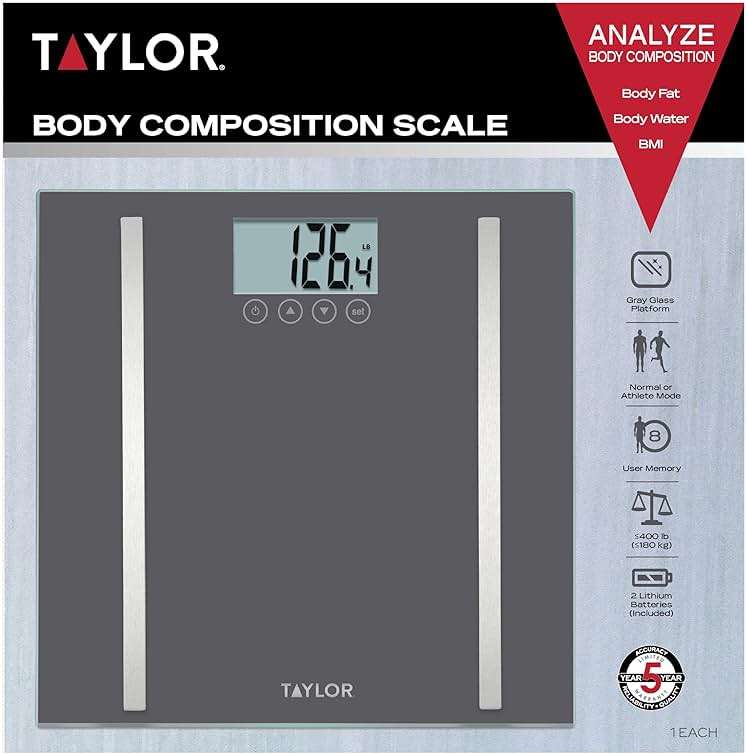 Taylor Digital Body Composition Scale, Bathroom Scale for Body Weight, Measures Body Fat, Body Water & Muscle Mass, 8 User Recognition, Normal & Athlete Modes, 400 lb Capacity, Black - Image 6