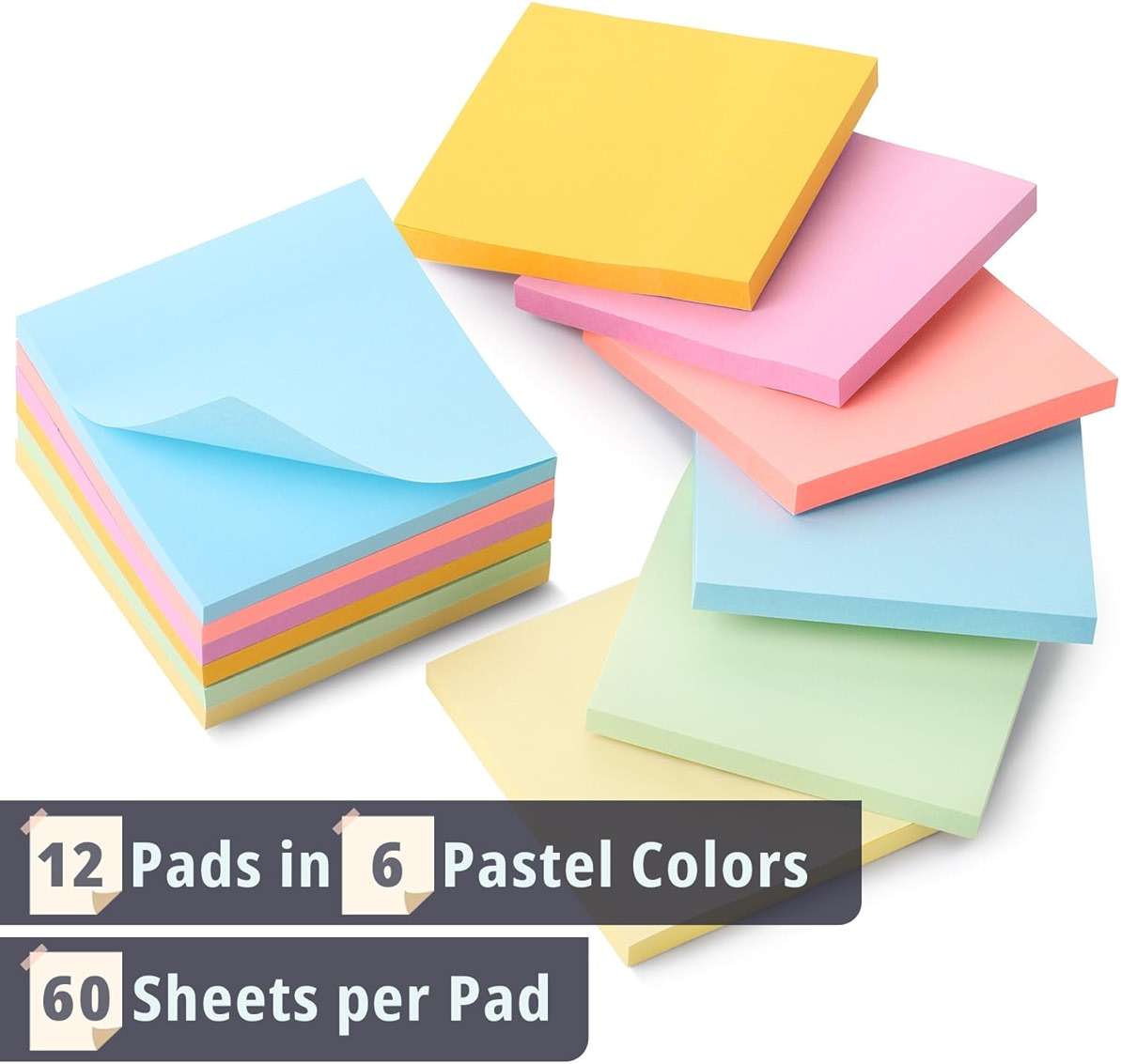 Mr. Pen- Sticky Notes, 3"x3", 12 Pads, 720 Sheets, Pastel Colors, Sticky Notes Bulk, Self-Stick Note Pads, Perfect for Office, School, Home, Study & Organization - Image 3