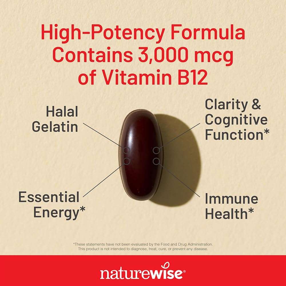 NatureWise Vitamin B12 3000 mcg - Extra Strength - Supplement for Supporting Energy Levels, Mental Clarity, Nervous System Health - Easy-to-Swallow, Soy and Gluten-Free, Non-GMO - 60 Softgels - Image 3