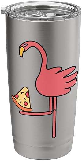 Funny Pink Bird Kawaii Cartoon Flamingo Pizza Stainless Steel Insulated Tumbler - Image 1