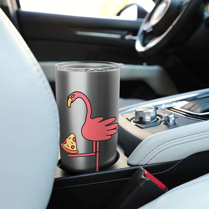 Funny Pink Bird Kawaii Cartoon Flamingo Pizza Stainless Steel Insulated Tumbler - Image 2