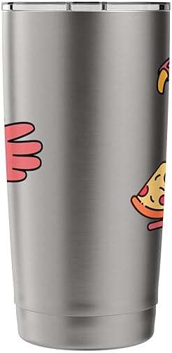 Funny Pink Bird Kawaii Cartoon Flamingo Pizza Stainless Steel Insulated Tumbler - Image 3