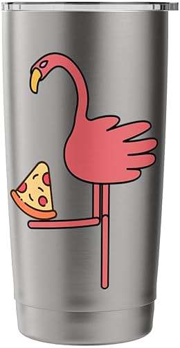 Funny Pink Bird Kawaii Cartoon Flamingo Pizza Stainless Steel Insulated Tumbler - Image 4