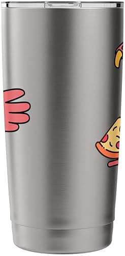 Funny Pink Bird Kawaii Cartoon Flamingo Pizza Stainless Steel Insulated Tumbler - Image 5