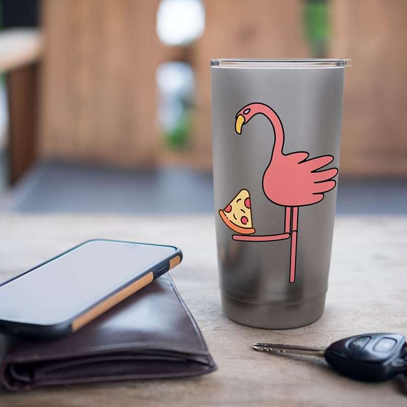 Funny Pink Bird Kawaii Cartoon Flamingo Pizza Stainless Steel Insulated Tumbler - Image 7
