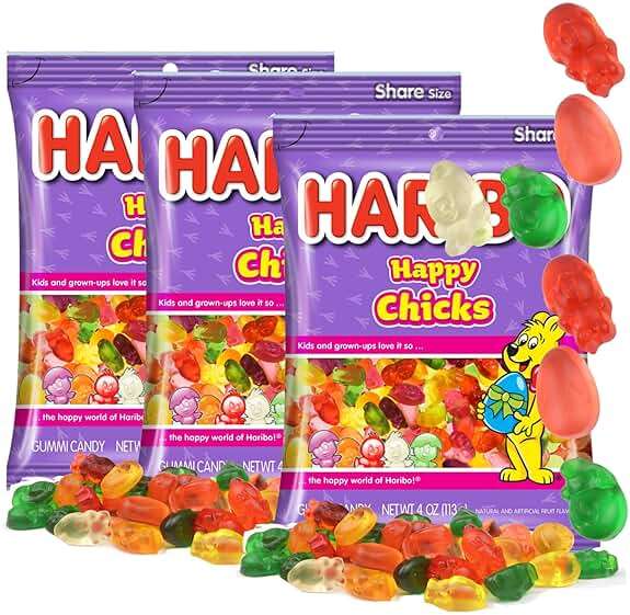 Haribo Easter Happy Chick Gummies, Spring Themed Gummy Candy, Shareable Bags, Fruit Flavored, 4 Ounces (Pack of 3) - Image 1