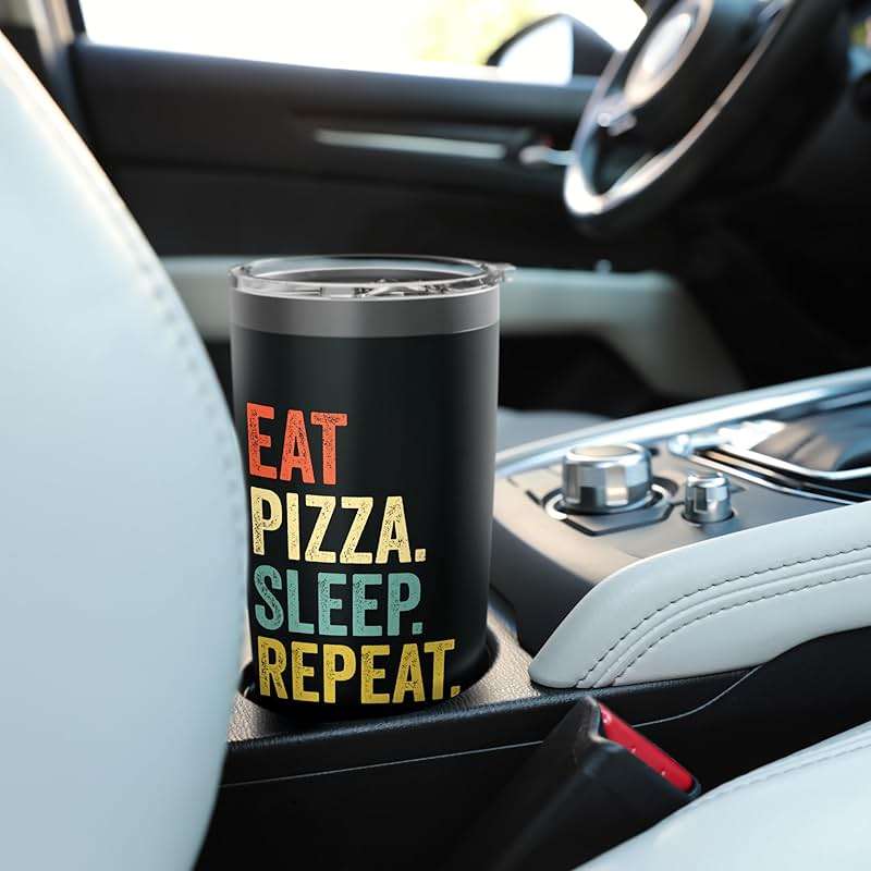 Eat Pizza Sleep Repeat Funny Vintage Retro Gag Novelty Stainless Steel Insulated Tumbler - Image 2