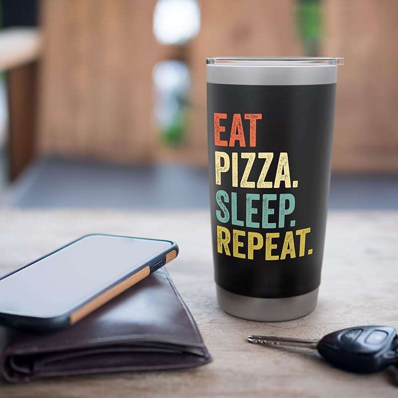 Eat Pizza Sleep Repeat Funny Vintage Retro Gag Novelty Stainless Steel Insulated Tumbler - Image 7
