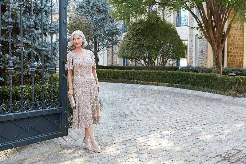 Alex Evenings Women's Midi Stretch Lace & Sequin Formal Dress, Wedding Guest, Mother of The Bride (Petite and Regular Sizes) - Image 4