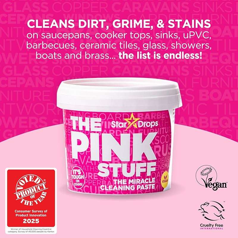 Stardrops - The Pink Stuff Bathroom Cleaning Kit – Cleaning Paste, Bathroom Foam Spray, Toilet Foaming Powder, SQeeZY Sponge & 3 Microfiber Cloths – Tough on Stains, Grease & Soap Scum - Image 2