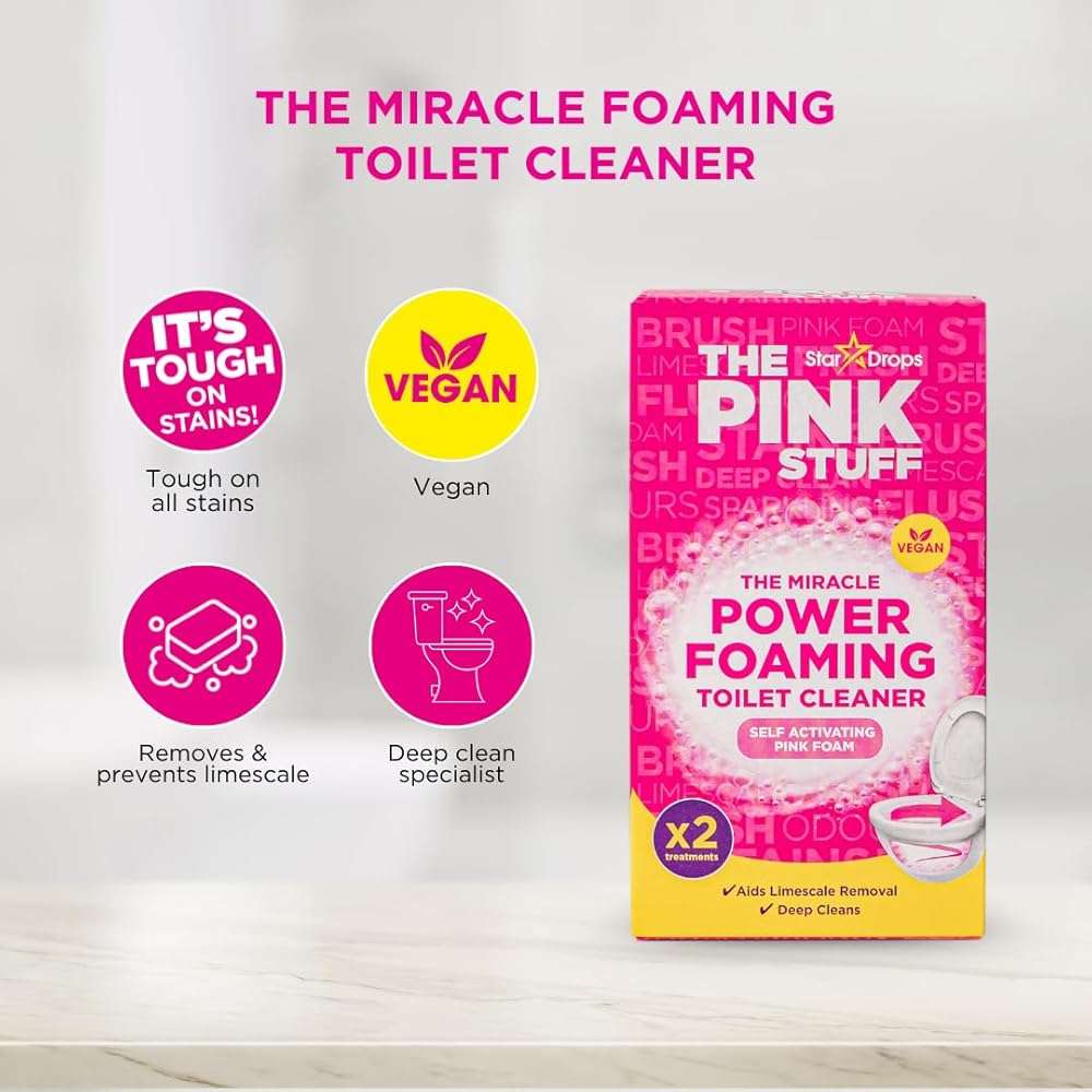 Stardrops - The Pink Stuff Bathroom Cleaning Kit – Cleaning Paste, Bathroom Foam Spray, Toilet Foaming Powder, SQeeZY Sponge & 3 Microfiber Cloths – Tough on Stains, Grease & Soap Scum - Image 5