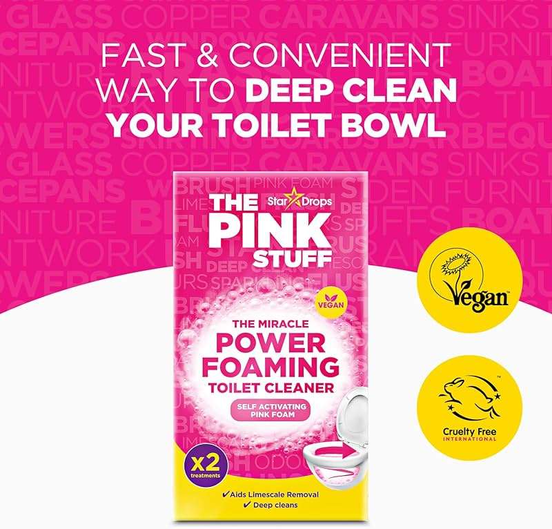 Stardrops - The Pink Stuff Bathroom Cleaning Kit – Cleaning Paste, Bathroom Foam Spray, Toilet Foaming Powder, SQeeZY Sponge & 3 Microfiber Cloths – Tough on Stains, Grease & Soap Scum - Image 7