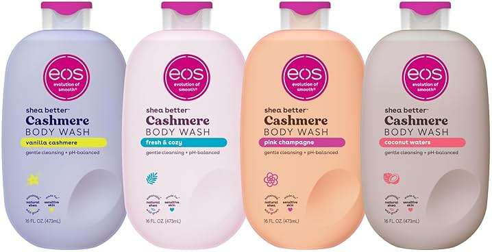 Bundle of eos Shea Better Cashmere Body Wash- Vanilla Cashmere, Coconut Waters, Fresh & Cozy, Pink Champagne - Image 1