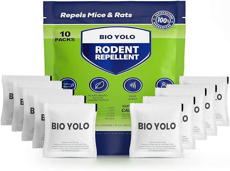 BIO YOLO Rodent Repellent Pouches – Peppermint Oil, Plant-Powered – Repels Mice, Rats & Squirrels, Mouse Repellent– Protects Indoor, Car, RV, Boat, Garage & Cabin – 10 Pouches - Image 1