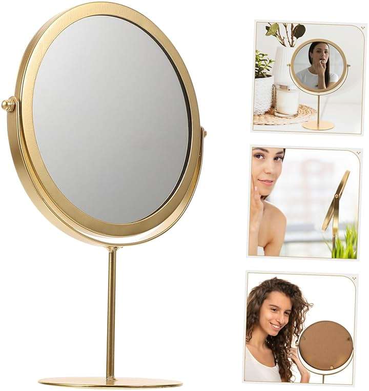 Cabilock Decorative Makeup Mirror Gold Magnifying Desk Mirror Sturdy Home Table - Image 4