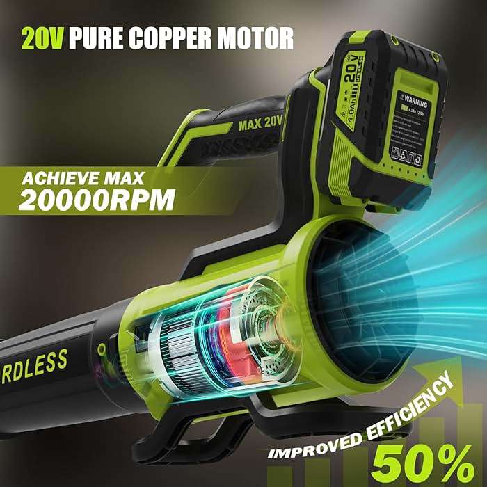 Leaf Blower Cordless with 2× 4.0Ah Batteries and Charger, 560CFM & 180MPH Lightweight Leaf Blower, 2 Speed Electronic Control, 20V Electric Blower for Driveway, Lawn & Yard Care - Image 7