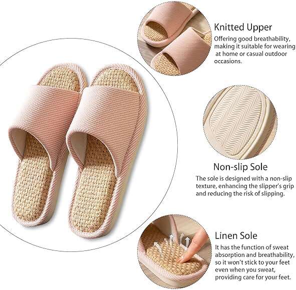 EitCaton Women And Men House Fabric Slippers Indoor And Outdoor, Non-Slip Memory Foam Open-Toe Home Shoes, Soft Bottom Linen Unisex Washable Cotton Casual - Image 2