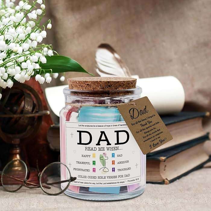 NewEleven Fathers Day Gift For Dad From Daughter, Son - Bible Verse Jar For Father, Inspirational Scripture Jar With 92 Bible Verses, Decorative Christian Gift For New Dad - Image 2