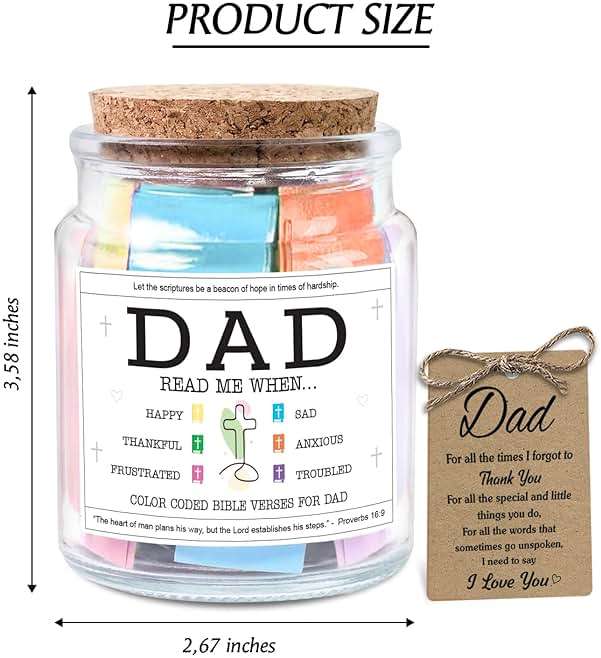 NewEleven Fathers Day Gift For Dad From Daughter, Son - Bible Verse Jar For Father, Inspirational Scripture Jar With 92 Bible Verses, Decorative Christian Gift For New Dad - Image 3