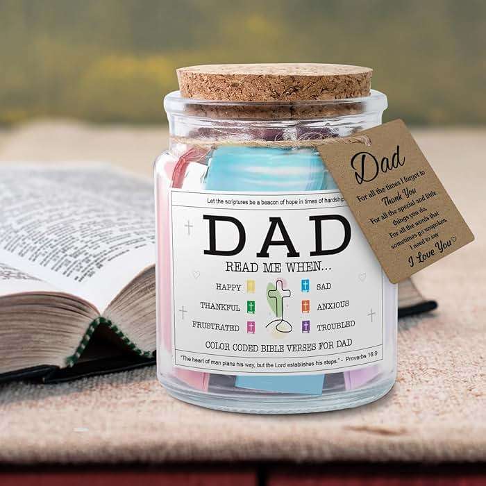 NewEleven Fathers Day Gift For Dad From Daughter, Son - Bible Verse Jar For Father, Inspirational Scripture Jar With 92 Bible Verses, Decorative Christian Gift For New Dad - Image 6