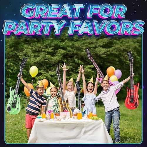 Bedwina Inflatable Guitars - (pack Of 6) 36-inch Colorful Blow Up Guitar With Strap, Party Favors, DJ-props, Photo-booth, Birthdays, Rock Star, Rock And Roll Party Decorations, 80s 90s Party Supplies - Image 4