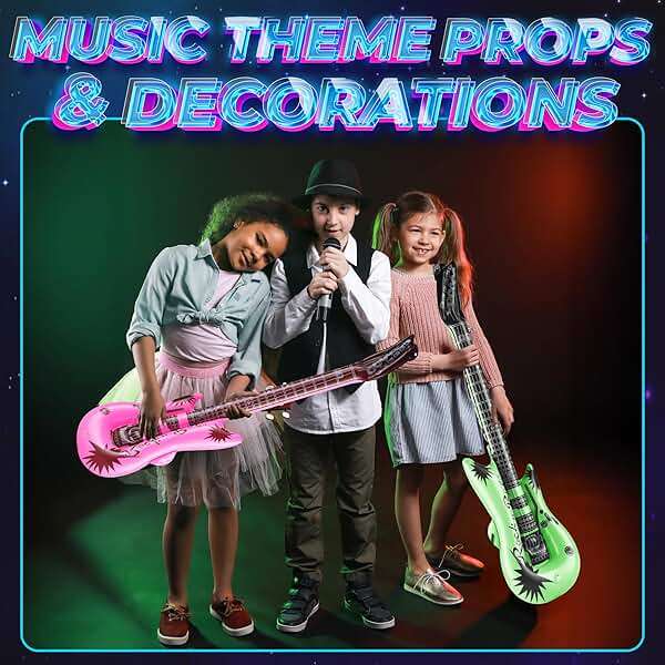 Bedwina Inflatable Guitars - (pack Of 6) 36-inch Colorful Blow Up Guitar With Strap, Party Favors, DJ-props, Photo-booth, Birthdays, Rock Star, Rock And Roll Party Decorations, 80s 90s Party Supplies - Image 5