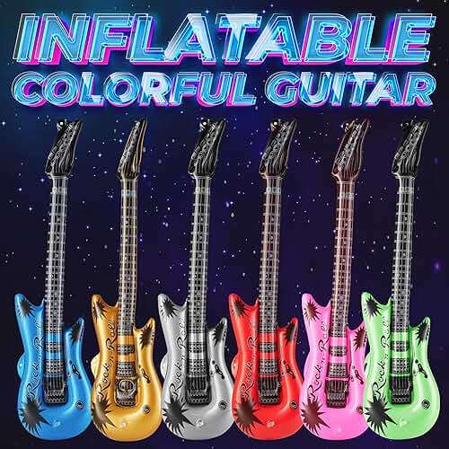 Bedwina Inflatable Guitars - (pack Of 6) 36-inch Colorful Blow Up Guitar With Strap, Party Favors, DJ-props, Photo-booth, Birthdays, Rock Star, Rock And Roll Party Decorations, 80s 90s Party Supplies - Image 6