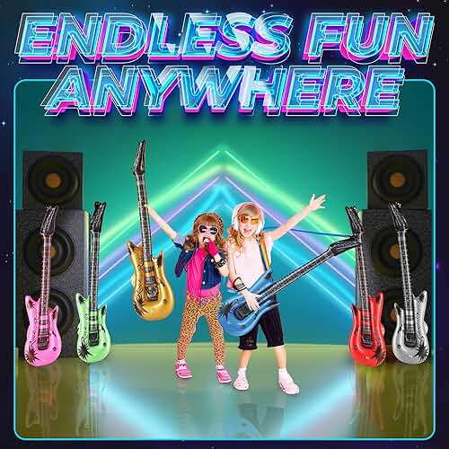 Bedwina Inflatable Guitars - (pack Of 6) 36-inch Colorful Blow Up Guitar With Strap, Party Favors, DJ-props, Photo-booth, Birthdays, Rock Star, Rock And Roll Party Decorations, 80s 90s Party Supplies - Image 7