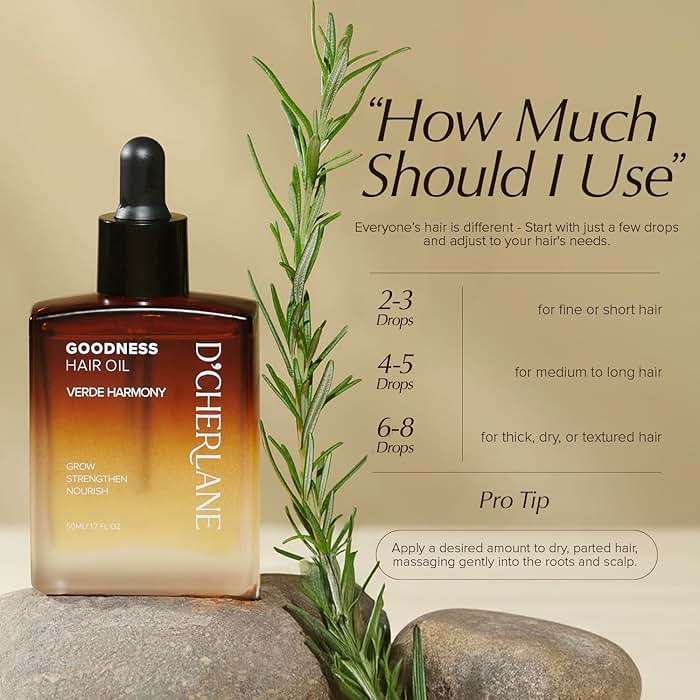 D'Cherlane Pre-Wash Scalp Oil - Rosemary Hair Treatment with Argan, Castor & Coconut for Dry, Itchy Scalp, Pre-Shampoo Formula for Softer, Fuller-Looking Hair | Gifts for Women - Image 8