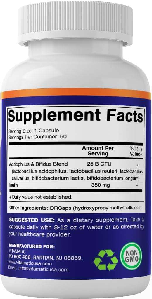 Vitamatic Acidophilus Bifidus 25 Billion DR Capsule - 60 Count - Digestive Support - Made with Prebiotic Inulin Fiber - Image 9