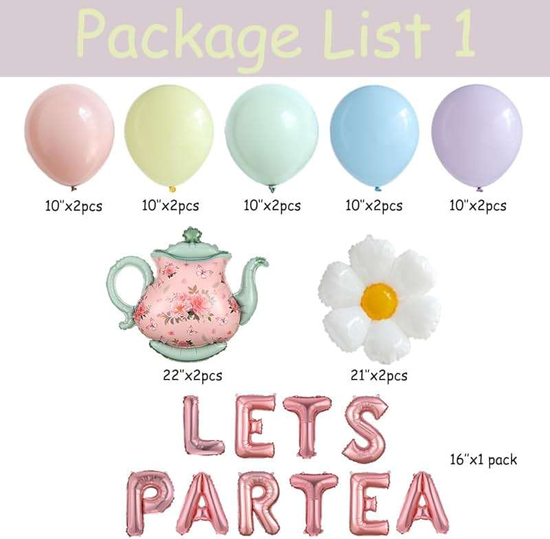Tea Party Decorations 26Pcs Macaron Balloons with LETS PARTEA Foil Balloon Banner, Teacups andTeapot Hanging Swirls for Floral Spring Birthday Mother's Day Talking Tables Tea Party Supplies - Image 4