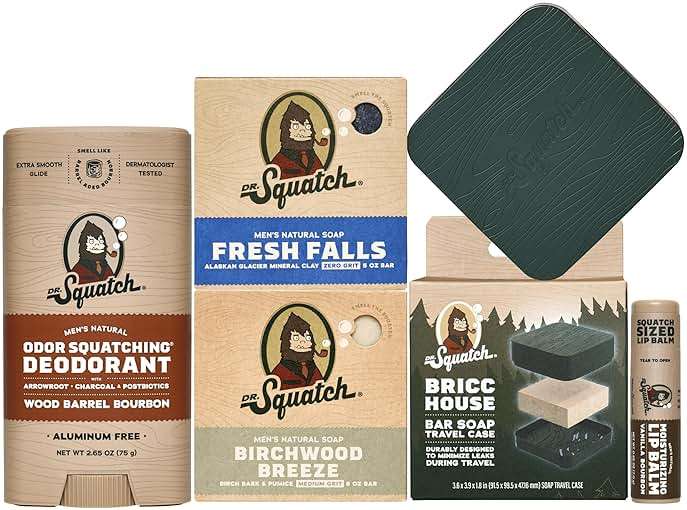 Dr. Squatch NEW Bricc House Travel Pack - Soap Travel Case + Birchwood Breeze, Fresh Falls Soap + Wood Barrel Bourbon Deodorant + Vanilla Bourbon Lip Balm - Full Routine Natural Men's Care Kit - Image 1