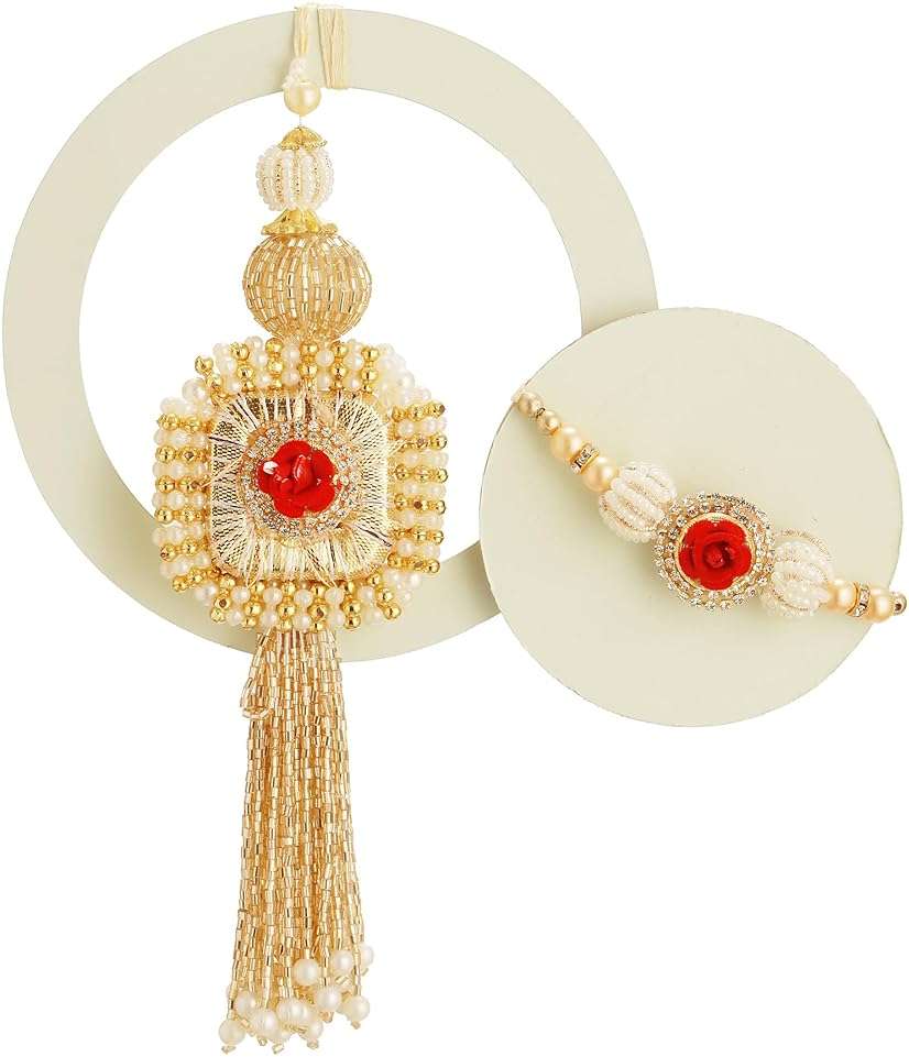 TIED RIBBONS Raksha bandhan Rakhi for Bhaiya Bhabhi | Lumba for Bhabhi - Rakhi for Brother and Bhabhi Gift Set | Bhai Bhabhi Rakhi Set | Roli Tika - Image 1