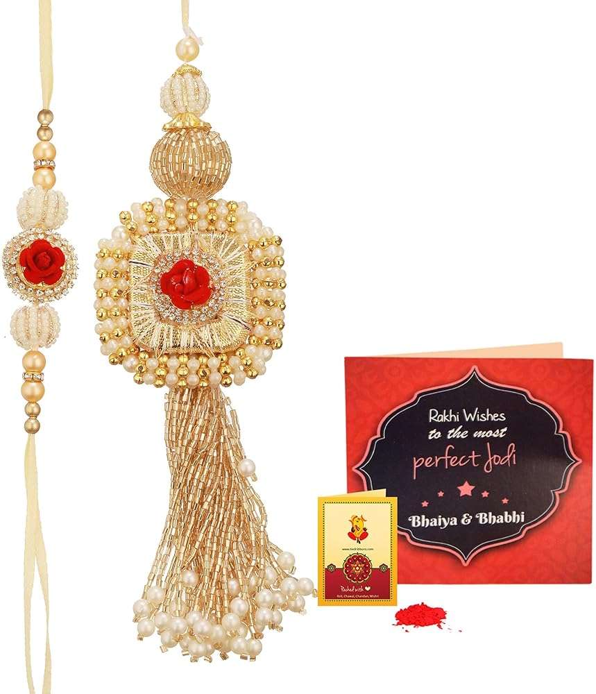 TIED RIBBONS Raksha bandhan Rakhi for Bhaiya Bhabhi | Lumba for Bhabhi - Rakhi for Brother and Bhabhi Gift Set | Bhai Bhabhi Rakhi Set | Roli Tika - Image 2