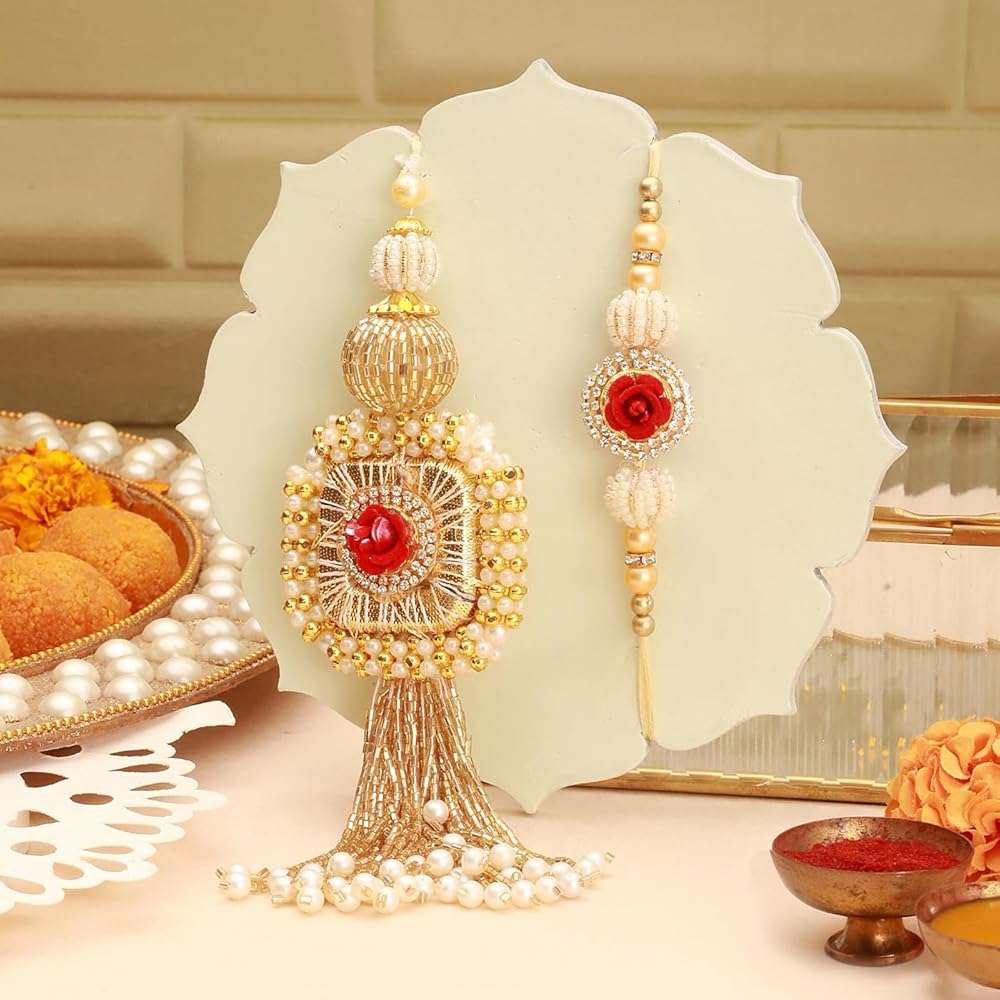 TIED RIBBONS Raksha bandhan Rakhi for Bhaiya Bhabhi | Lumba for Bhabhi - Rakhi for Brother and Bhabhi Gift Set | Bhai Bhabhi Rakhi Set | Roli Tika - Image 3