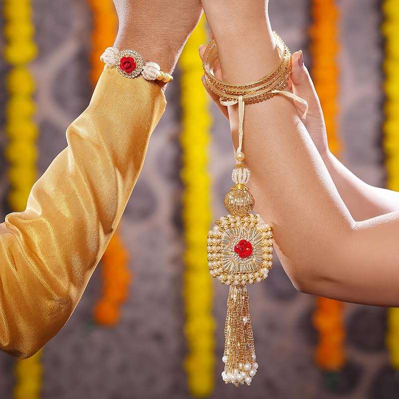 TIED RIBBONS Raksha bandhan Rakhi for Bhaiya Bhabhi | Lumba for Bhabhi - Rakhi for Brother and Bhabhi Gift Set | Bhai Bhabhi Rakhi Set | Roli Tika - Image 4