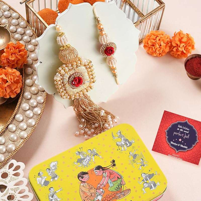 TIED RIBBONS Raksha bandhan Rakhi for Bhaiya Bhabhi | Lumba for Bhabhi - Rakhi for Brother and Bhabhi Gift Set | Bhai Bhabhi Rakhi Set | Roli Tika - Image 5