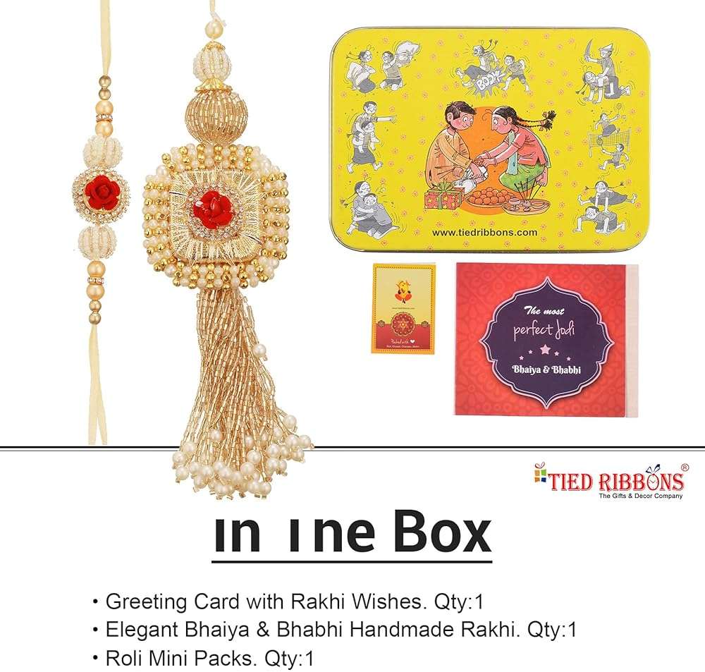 TIED RIBBONS Raksha bandhan Rakhi for Bhaiya Bhabhi | Lumba for Bhabhi - Rakhi for Brother and Bhabhi Gift Set | Bhai Bhabhi Rakhi Set | Roli Tika - Image 8