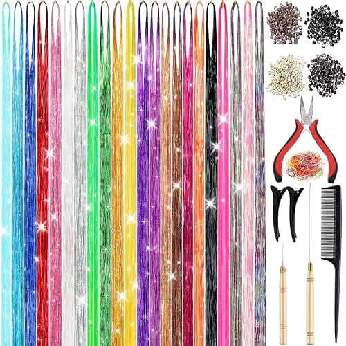 CHENZI 22 Colors 7700 Strands Hair Tinsel Kit, 48 Inch Glitter Tinsel Hair Extensions for July Fourth Christmas New Year Halloween Cosplay, Heat Resistant Fairy Hair Accessories for Girls, Kids, Women - Image 1
