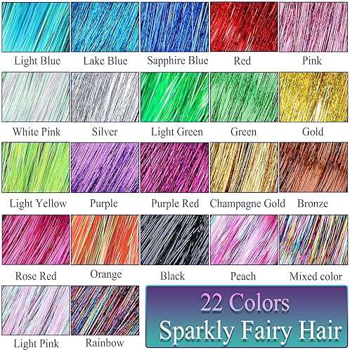 CHENZI 22 Colors 7700 Strands Hair Tinsel Kit, 48 Inch Glitter Tinsel Hair Extensions for July Fourth Christmas New Year Halloween Cosplay, Heat Resistant Fairy Hair Accessories for Girls, Kids, Women - Image 3