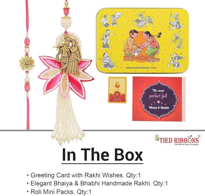 TIED RIBBONS Rakhi for Brother and Bhabhi Rakhi Set for Bhai Bhabhi Rakhi for Bhaiya Bhabhi with Gift - Lumba Rakhi for Bhabhi and Raksha Bandhan and Roli Tikka - Image 8