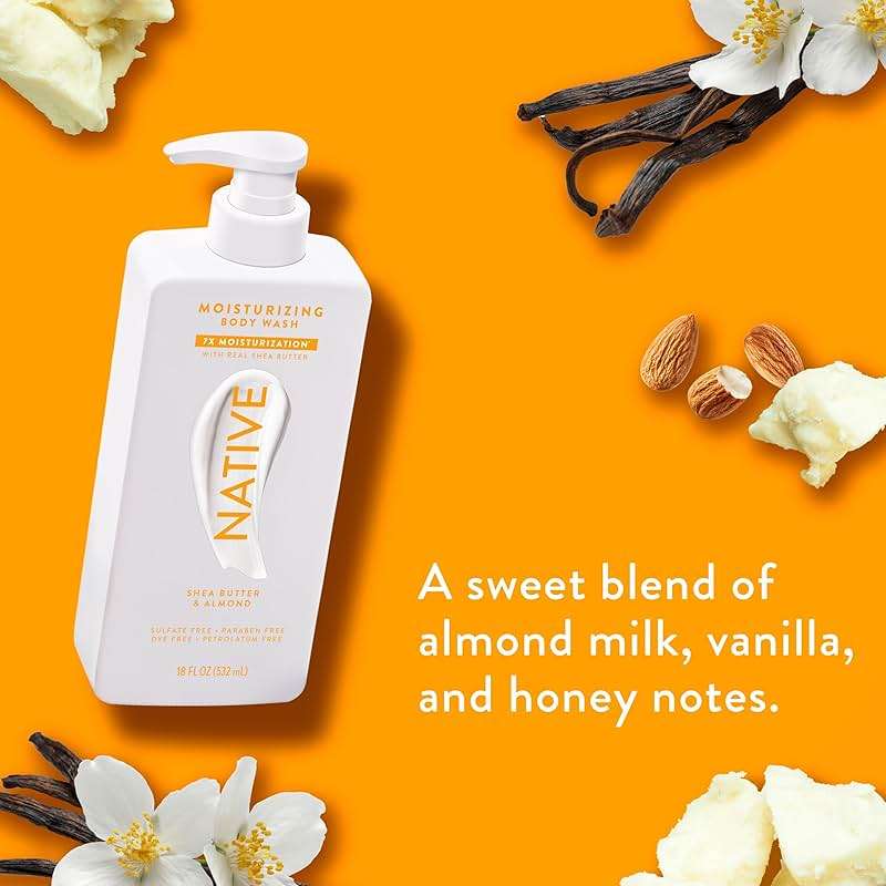 Native Moisturizing Body Wash Contains Naturally Derived Ingredients | For Women & Men, Sulfate, Paraben, & Dye Free Leaving Skin Soft and Hydrated | Shea Butter & Almond 18 oz - Image 4