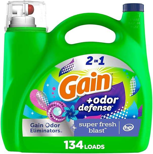 Gain Odor Defense Liquid Laundry Detergent, Super Fresh Blast Scent, 194 fl oz, 134 loads, 2 in 1, Laundry Detergent Liquid Soap, HE compatible - Image 1