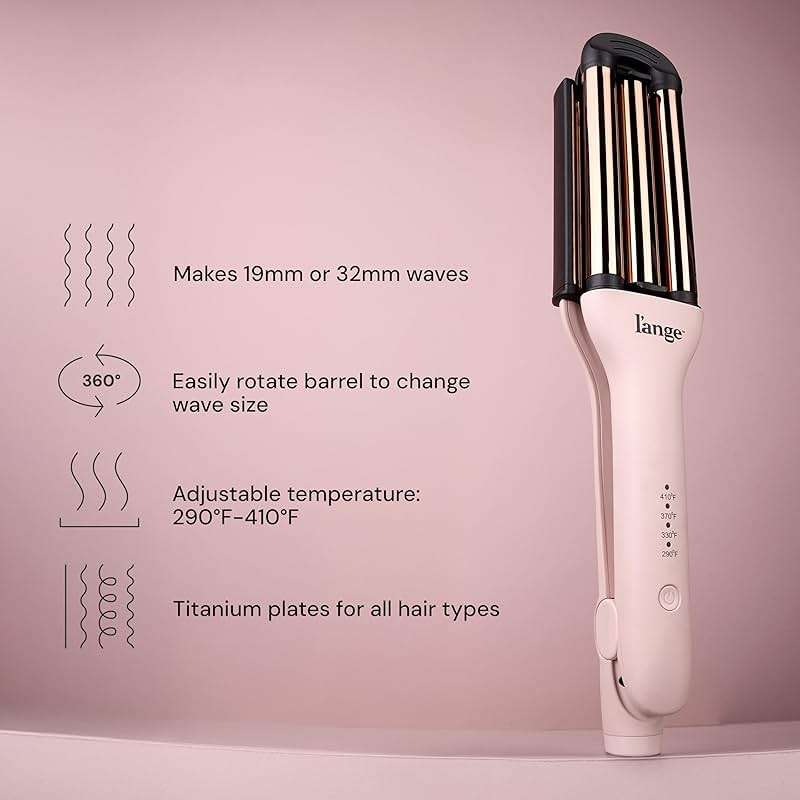 L'ANGE HAIR VersaWaver | 2-in-1 Adjustable Titanium Hair Waver & Crimper | 19mm & 32mm Barrels for Beach Waves & Defined Crimps | 3 Barrel Hair Tool with Heat Glove & Mat, Dual Voltage | Blush - Image 2